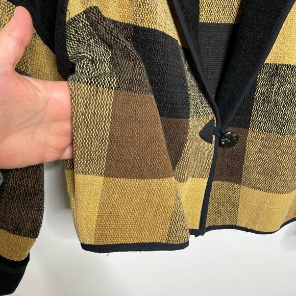Anu by Natural Checked Cropped Jacket Long Sleeve Single Button‎ Brown Tan L - Picture 7 of 12